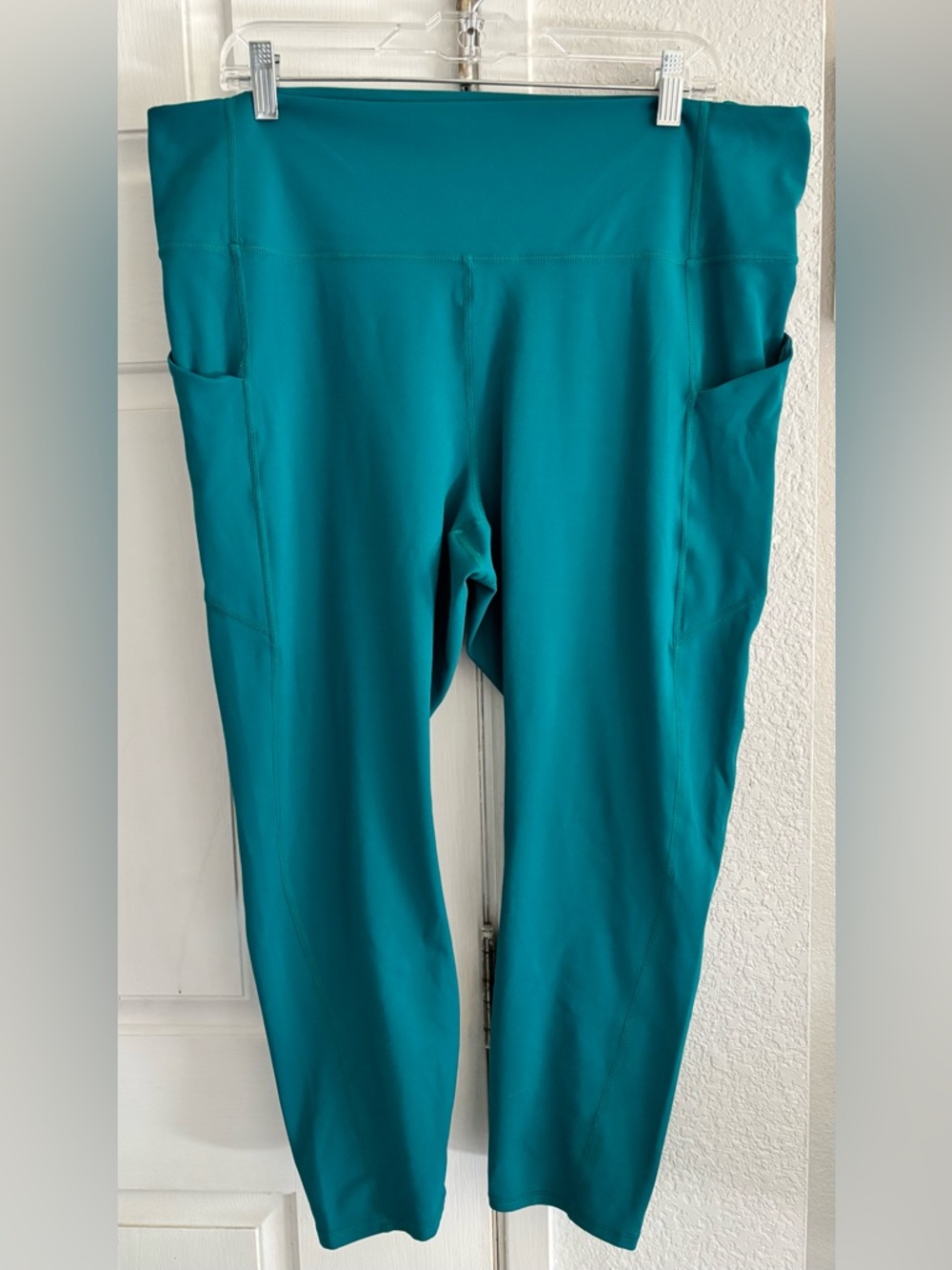 Womens Fabletics PowerLuxe 7/8 Teal High-Waist Pocket Leggings